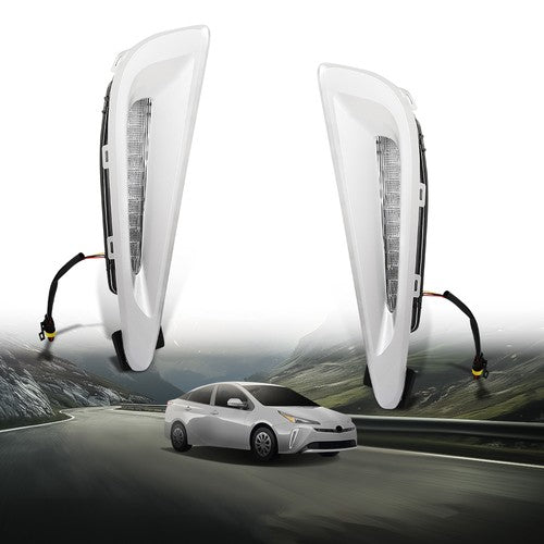 Solid Spare Fit For 2019-2022 Toyota Prius LED Running Lights DRL w/ Silver Bezel Wire