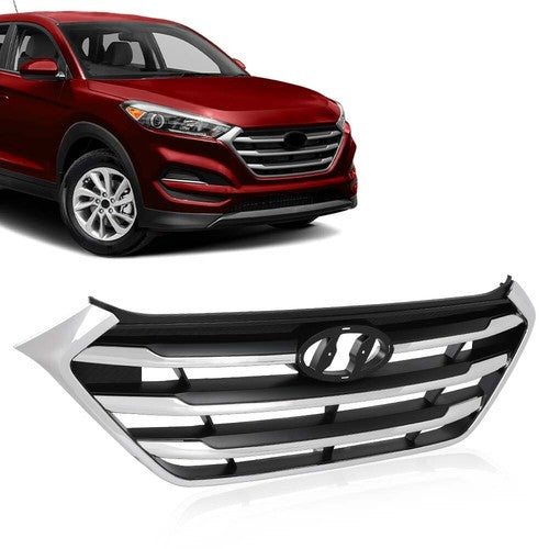 Solid Spare Fit For 2016-2018 Hyundai Tucson Front Bumper Upper Grille Grill w/ Chrome Trim