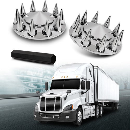 Solid Spare For Semi Truck Wheel Cover 33mm Nut Covers Front Hub Cover Set Silver Spiked