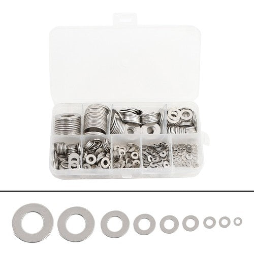 Solid Spare Flat Washer 304 Stainless Steel Washers Assortment Set Value Kit 600 Pieces Set