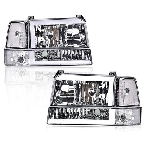 Solid Spare Fit For 1992-1996 Ford F150 F250 F350 LED DRL Headlights Corner/Bumper Lamps