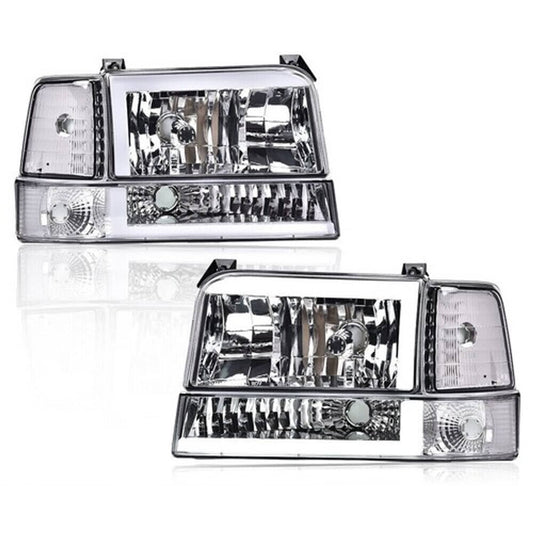Solid Spare Fit For 1992-1996 Ford F150 F250 F350 LED DRL Headlights Corner/Bumper Lamps