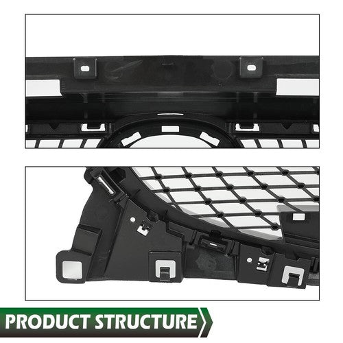Solid Spare Fit For 14-16 Mazda 3 Front Bumper Upper Diamond Grille Grill Black Chrome