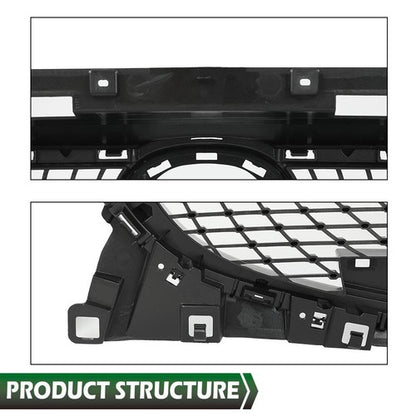 Solid Spare Fit For 14-16 Mazda 3 Front Bumper Upper Diamond Grille Grill Black Chrome
