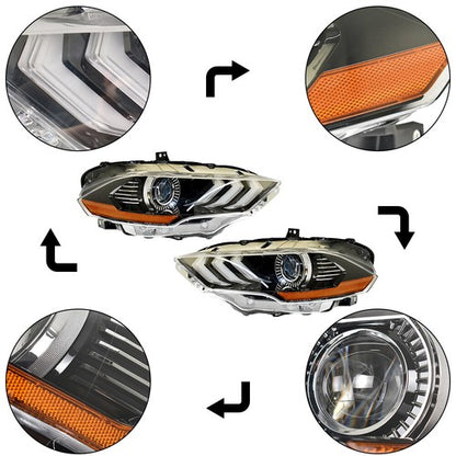Solid Spare LED DRL Headlights For Ford Mustang 2018 2019 2020 Projector Headlamps LH+RH New