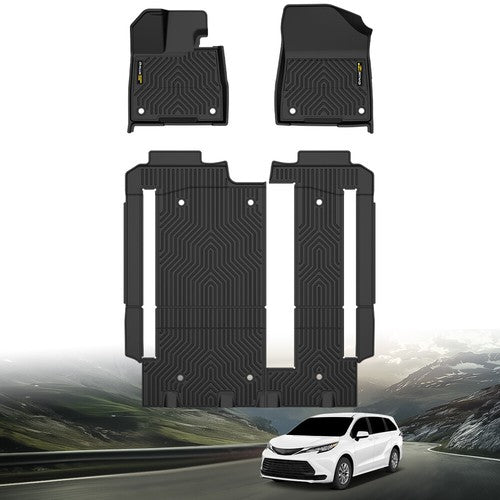 Solid Spare Fit For 21-25 Toyota Sienna 8 Seat All Weather TPE Floor Mats Protection Liners