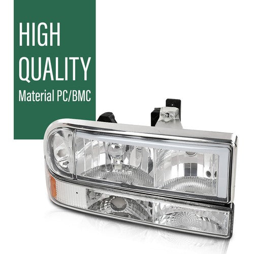 Solid Spare Fit For 98-04 Chevy S10 Blazer Amber Corner Chrome Housing LED DRL Headlights
