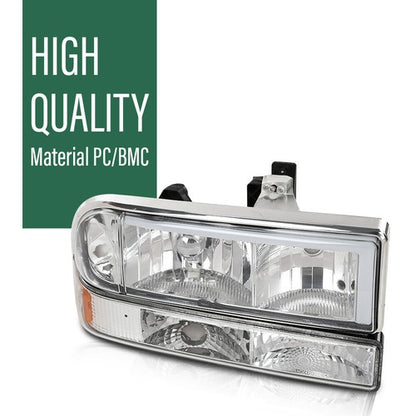 Solid Spare Fit For 98-04 Chevy S10 Blazer Amber Corner Chrome Housing LED DRL Headlights