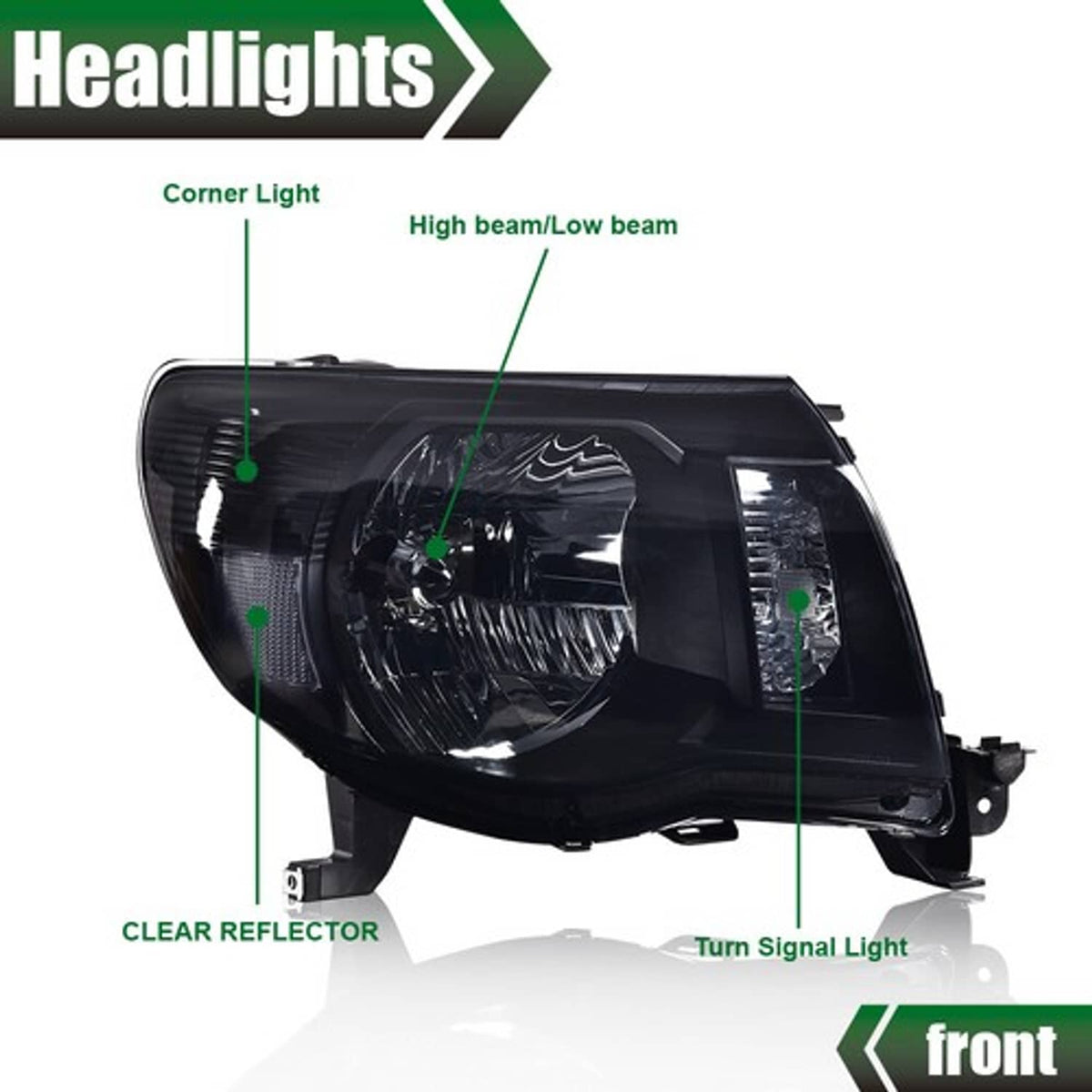 Solid Spare Smoke/Black Headlights Assembly Left & Right Fit For 2005-2011 Toyota Tacoma