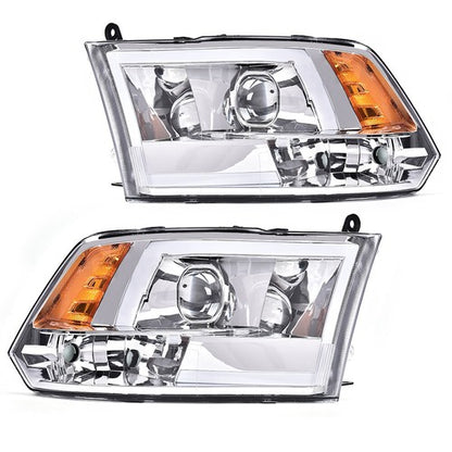 Solid Spare LED DRL Projector Headlights Chrome Fit For 2009-2018 Dodge Ram 1500 2500 3500