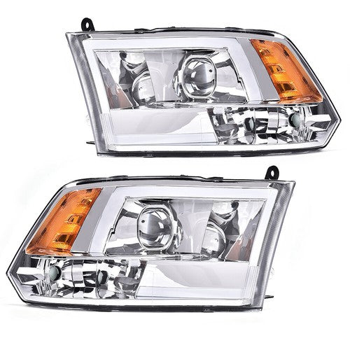 Solid Spare LED DRL Projector Headlights Chrome Fit For 2009-2018 Dodge Ram 1500 2500 3500