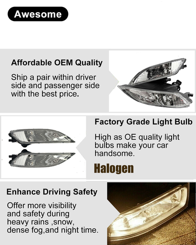 Pair of Front Bumper Fog Light Driving Lamp For Toyota Sienna 2006-2010 Halogen