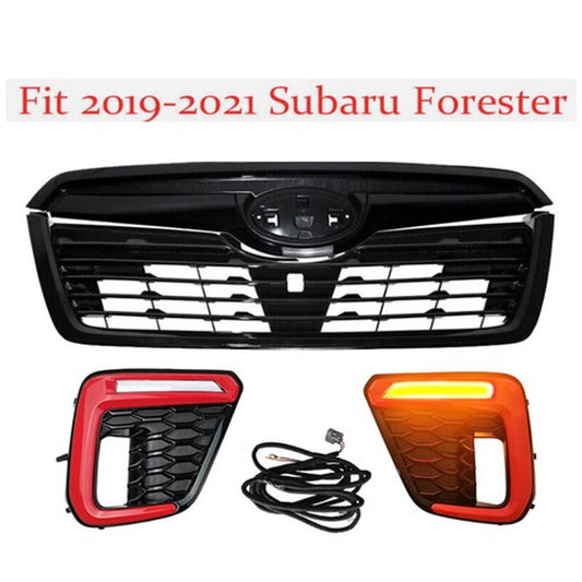 Solid Spare Fit 2019 2020 2021 Subaru Forester LED Fog Light + Front Bumper Upper Grille