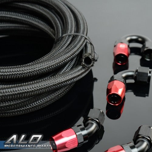 Solid Spare New 5M 6AN Black Nylon Braided Oil Fuel Hose Line & Adapter End Fittings