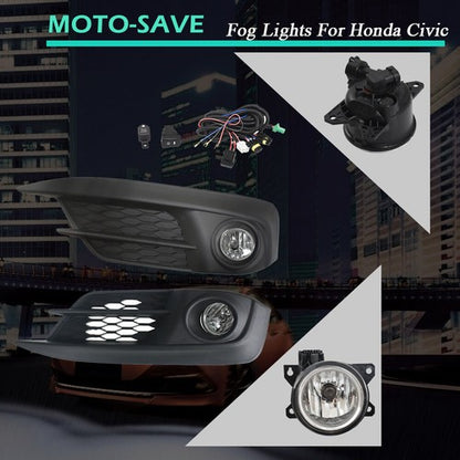 Solid Spare For 16 17 HONDA CIVIC 2/4Dr Bumper Driving Fog Lights w/Switch+Bulbs 2PCS