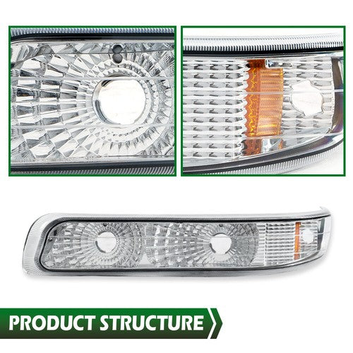 Solid Spare Factory Style Headlights Bumper Fit For 99-2002 Chevy Silverado 1500 2500 3500