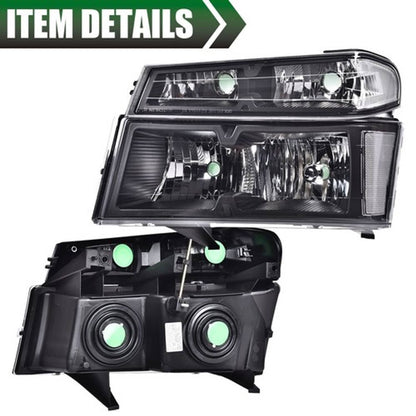 Solid Spare Clear Lens Black Housing Headlights Fit For 2004-2012 Chevy Colorado GMC Canyon