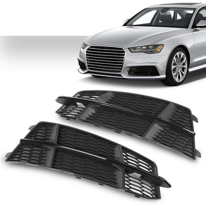Solid Spare Fit For 2015-2018 Audi A6 C7 S-Line Front Bumper Honeycomb Fog Light Cover Pair