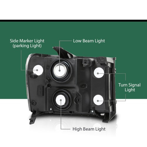 Solid Spare Headlights Fit For 2007-2013 GMC Sierra 1500 2500HD 3500HD Crystal Left+Right