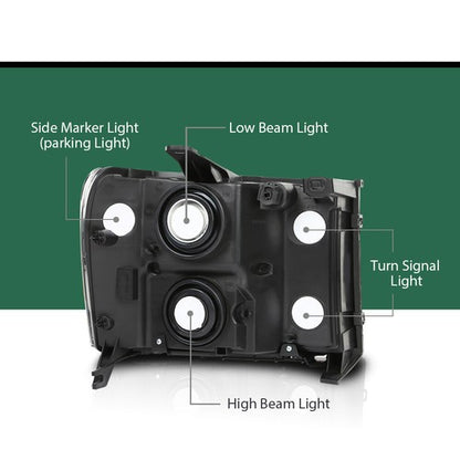 Solid Spare Headlights Fit For 2007-2013 GMC Sierra 1500 2500HD 3500HD Crystal Left+Right