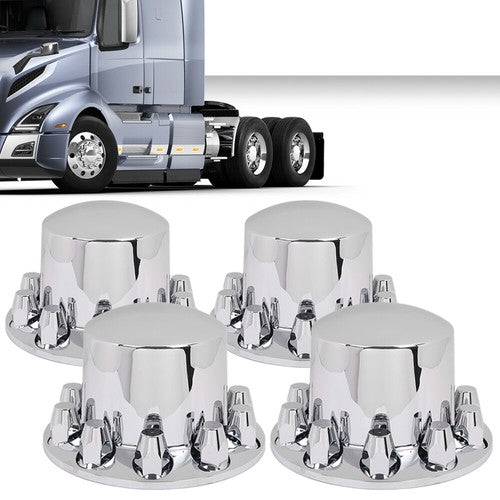 Solid Spare New 4pcs Rear Wheel Axle Hub Covers Semi Truck Silver Hubcaps Kits 33MM Lug Nuts