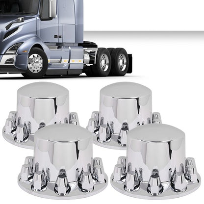 Solid Spare New 4pcs Rear Wheel Axle Hub Covers Semi Truck Silver Hubcaps Kits 33MM Lug Nuts