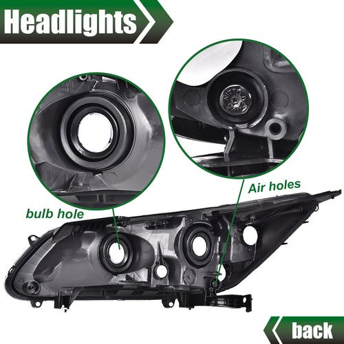 Solid Spare Fit For 2013-2015 Honda Accord Sedan Black Projector Headlight Left Driver Side