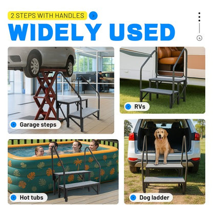 Solid Spare 2 Step RV Steps with 2 Handrails w/Step Mat 660 lbs Load Capacity For Trailers