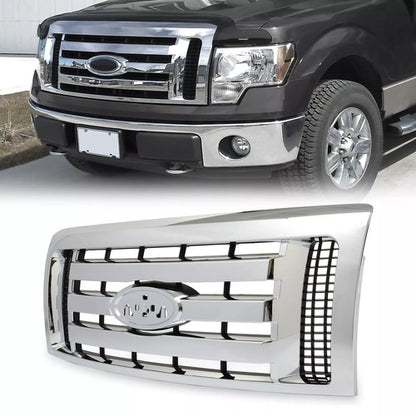 Solid Spare For 2009-2012 13 14 Ford F-150 F150 XLT Front Upper Bumper Grille Grill Chrome