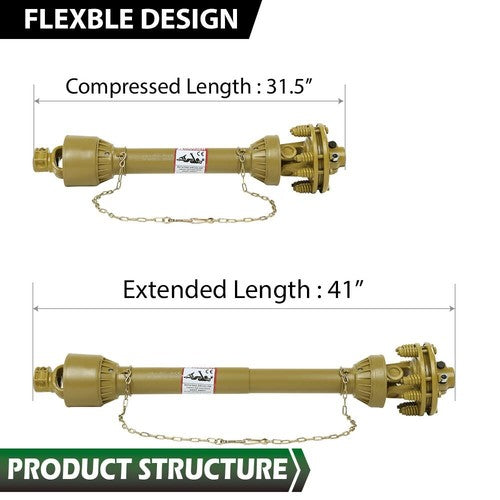 Solid Spare PTO Shaft PTO Drive Shaft 1-3/8"x6 Spline w/Slip Clutch T4 31.5-41" Yellow