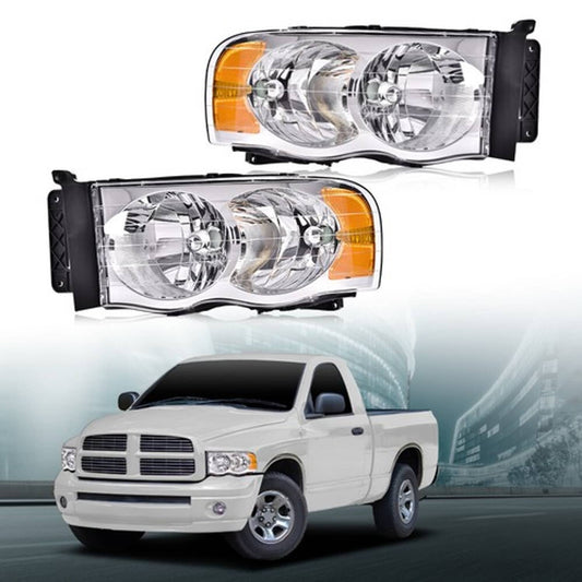 Solid Spare Fit For 2002-2005 Dodge Ram 1500 2500 3500 Clear Lens Amber Corner Headlights