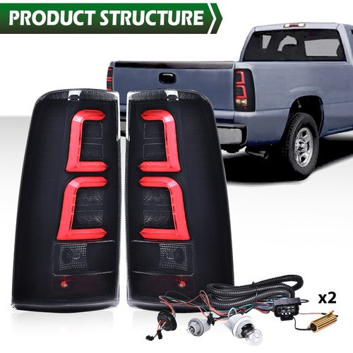 Solid Spare Fit For 1999-2006 Chevy Silverado LED Tail Lights Lamps Left+Right Black Smoke