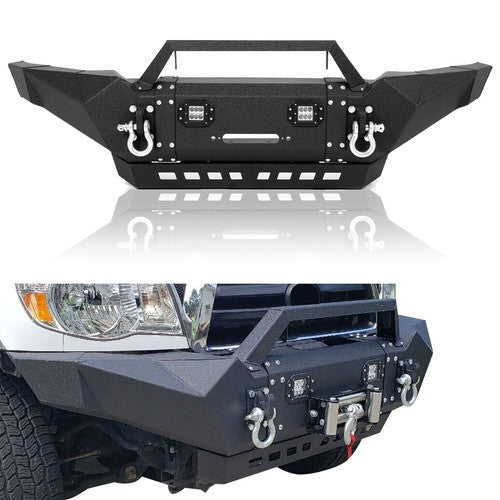 Solid Spare For Toyota Tacoma 2005-15 Front Bumper Steel w/Winch Plate&LED Lights&Skid Plate