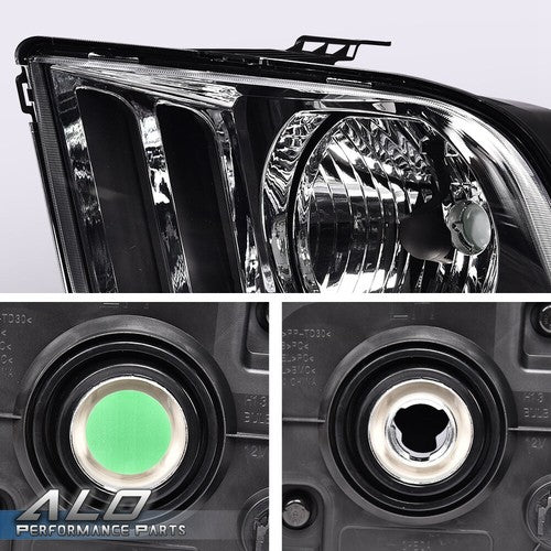 Solid Spare Fit For 2005-2009 Ford Mustang Left & Right Clear/Chrome Headlights Replacement