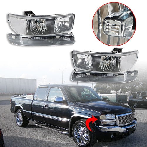 Solid Spare For GMC Sierra 1500 99-07 & Yukon 00-06 Headlight Black Housing Halogen Clear