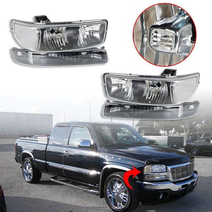 Solid Spare For GMC Sierra 1500 99-07 & Yukon 00-06 Headlight Black Housing Halogen Clear