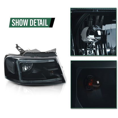 Solid Spare Fit For 04-08 Ford F-150/Lincoln Mark LT Smoke/Black LED DRL Headlight/Lamps