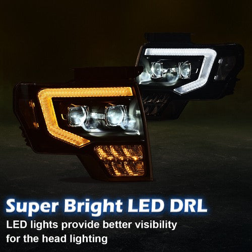Solid Spare Dual LED Projector Headlights + Tail Lights Fit For 2009-2014 Ford F-150 Pickup