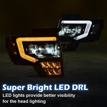 Solid Spare Dual LED Projector Headlights + Tail Lights Fit For 2009-2014 Ford F-150 Pickup
