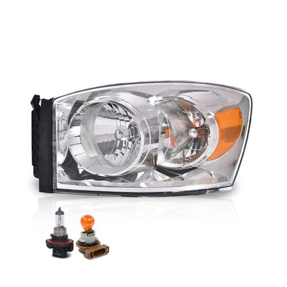 Solid Spare Fit For 06-08 Dodge Ram 1500/06-09 Ram 2500 3500 Amber Chrome Headlight Left