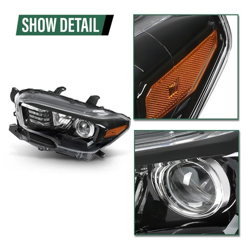 Solid Spare Fit For 2016-2023 Toyota Tacoma Black Projector Headlights Headlamps w/o LED DRL