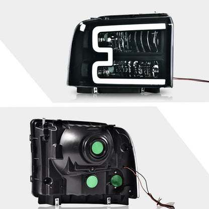 Solid Spare Fit For 2005-07 Ford F250 F350 Super Duty [LED DRL Bar] Headlights Smoked/Clear