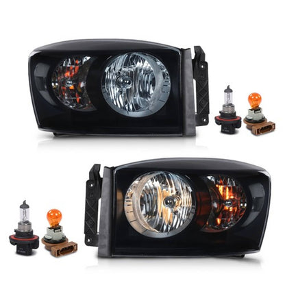 Solid Spare Fit For 06-09 Dodge Ram 1500 2500 3500 Smoke Black Headlights Headlamps