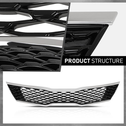 Solid Spare Fit For 2016-2018 Kia Optima SX SXL Front Bumper Upper Grille Black & Chrome