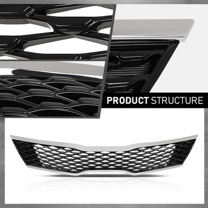 Solid Spare Fit For 2016-2018 Kia Optima SX SXL Front Bumper Upper Grille Black & Chrome