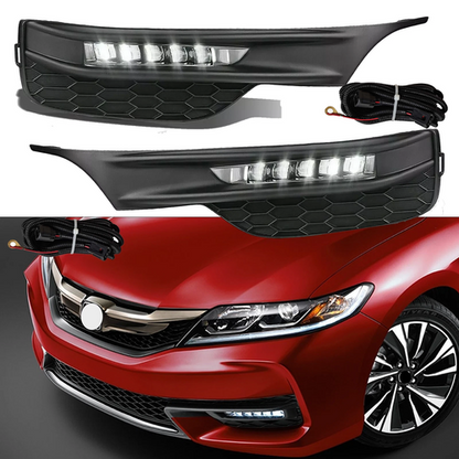 For 2016-2017 Honda Accord Seden 4DR Front Bumper LED DRL Fog Lights Lamps