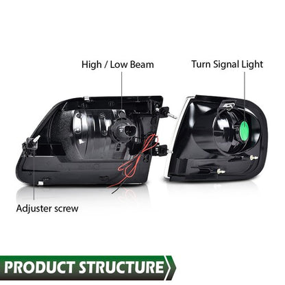 Solid Spare Clear LED DRL Headlights+Corner Lights Fit For 97-03 Ford F150/99-02 Expedition