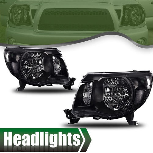 Solid Spare Headlights Left & Right Pair Set Fit For 2005-2011 Toyota Tacoma Assembly Black