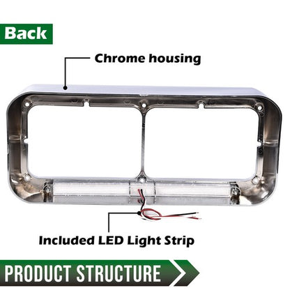 Solid Spare Headlight Bezel w/ LED Light Strip Fit For Peterbilt Freightliner Kenworth Truck
