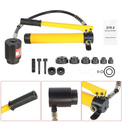 Solid Spare 10 Ton 1/2" to 2" Hydraulic Knockout Punch Driver Tool With 6 Dies Kit